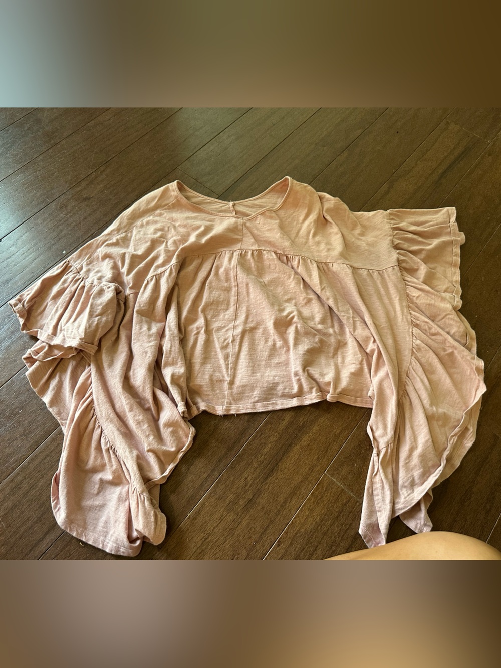 Light Mauve Ruffled Long Sleeve Peasant Top One Size Shrug